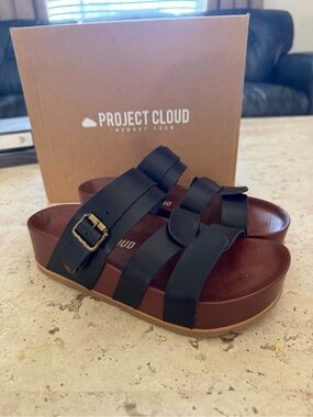 Project Cloud Black Triple-Strap Slide Sandals